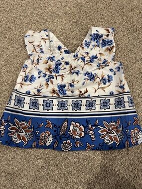Janie and Jack Blue and White Floral Ruffle Tank